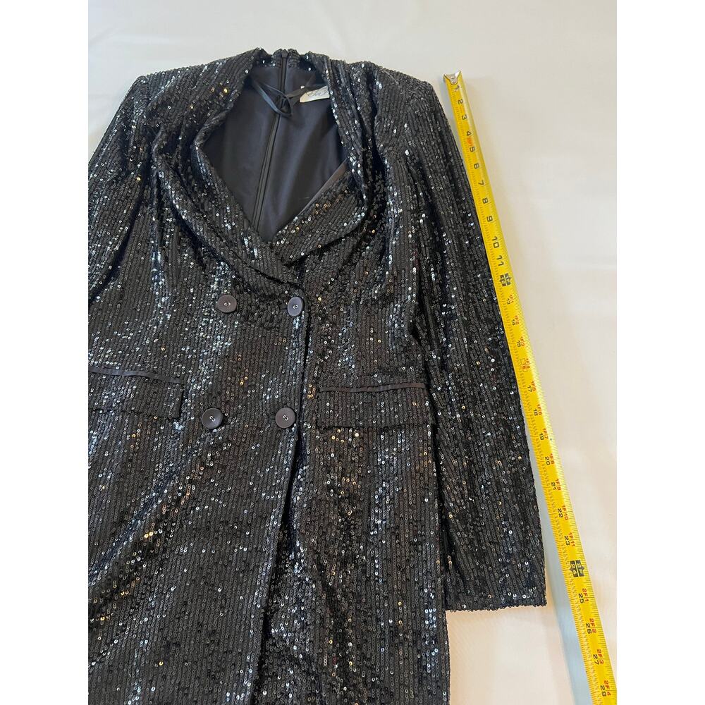 Eliza J Sequin Button Down Coat Dress Womens Size 8 Y2K Glam Party Event Black - Picture 6 of 15